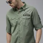 Roadster Men Olive Green Solid Pure Cotton Sustainable Casual Shirt (44) by SANKAN