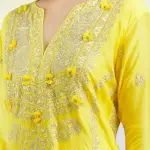 Bhumika Vaid - Women Yellow Kurta And Palazzo Tussar Silk Embroidered Floral Notched Set| Kanika's| Destination Wedding,Mehendi and Haldi