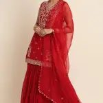 Buy Aastha Jain Embroidered Kurta & Skirt Set For Women Available online at Scrollnshops XS / Red