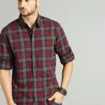 Roadster Men Maroon & Navy Blue Checked Pure Cotton Casual Sustainable Shirt (44) by SANKAN