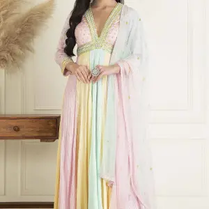 Buy Aastha Jain Multicolor Sequin Anarkali Set For Women Available online at ScrollnShops Pink / M