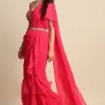 Buy Aastha Jain Embroidered Ruffle Saree Set For Women Available online at Scrollnshops 6XL / Pink