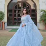 Desirable Party Wear Sky Blue Color Gown