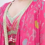 Bhumika Vaid - Women Pink V Neck Floral Print Jacket And Sharara Set| Kanika's| Mehendi and Haldi