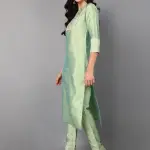 Anouk Green Ethnic Motifs Embroidered Sequinned Straight Kurta with Trousers & Dupatta (XL) by SANKAN