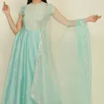 Buy Aastha Jain Aqua Blue Chanderi Anarkali Set For Women Available online at ScrollnShops Blue / XS