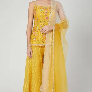 Buy Aastha Jain Embroidered Sharara Set For Women Available online at Scrollnshops S / Yellow