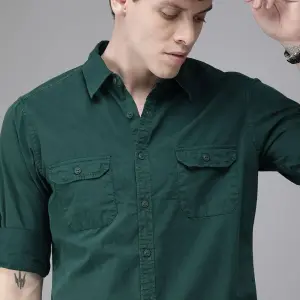 Roadster Men Green Regular Fit Solid Casual Sustainable Shirt (42) by SANKAN