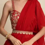 Buy Aastha Jain Embroidered Ruffle Saree Set For Women Available online at Scrollnshops M / Red