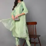 Anouk Green Ethnic Motifs Embroidered Sequinned Straight Kurta with Trousers & Dupatta (XL) by SANKAN