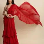 Buy Aastha Jain Embroidered Ruffle Saree Set For Women Available online at Scrollnshops M / Red