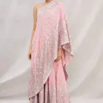 Bhumika Vaid - Women Pink Cotton Silk Embroidery One Shoulder Kurta And Sharara Set| Kanika's| Sangeet