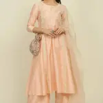 Buy Aastha Jain Peach Embroidered Kurta Set For Women Available online at ScrollnShops Orange / XL