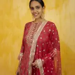 Bhumika Vaid Marigold Buti Sharara Set - Red