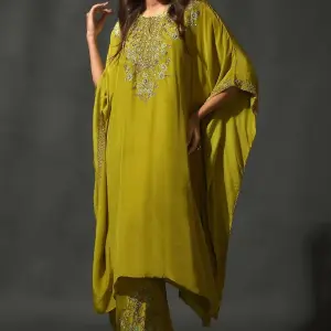 Buy Aastha Jain Sequins Embroidered Kaftan Set For Women Available online at ScrollnShops Yellow / 3XL