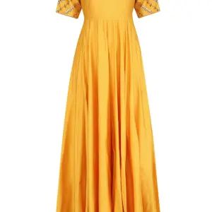 Aastha Jain Yellow And Gold Floral Gota Patti Embroidered Anarkali Set for Women at Lovel