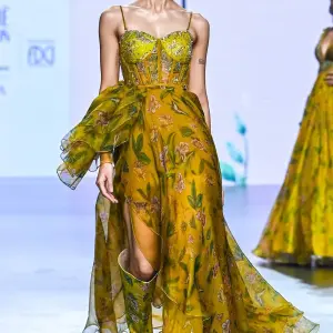 Eesha Mahajan Yellow Organza & Soft Net Embroidered Gown for Women at Lovel