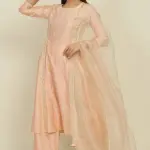 Buy Aastha Jain Peach Embroidered Kurta Set For Women Available online at ScrollnShops Orange / XL