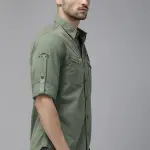 Roadster Men Olive Green Solid Pure Cotton Sustainable Casual Shirt (44) by SANKAN