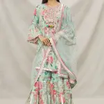 Bhumika Vaid - Women Blue Viscose Printed Floral Motifs V Neck Kurta Sharara Set| Kanika's| Sangeet