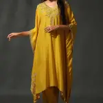 Buy Aastha Jain Yellow Silk Sequins Kaftan Set For Women Available online at ScrollnShops Yellow / L