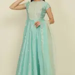 Buy Aastha Jain Aqua Blue Chanderi Anarkali Set For Women Available online at ScrollnShops Blue / XS