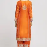 Bhumika Vaid - Women Orange Kurta And Palazzo - Tussar Embroidered Floral Amaya Set| Kanika's| Puja