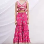 Bhumika Vaid - Women Pink V Neck Floral Print Jacket And Sharara Set| Kanika's| Mehendi and Haldi