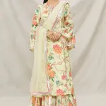 Bhumika Vaid - Women Yellow Viscose Printed Floral Motifs Round Kurta Sharara Set| Kanika's| Mehendi and Haldi