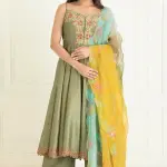 Buy Aastha Jain Chanderi Embroidered Anarkali Set For Women Available online at ScrollnShops Green / 4XL