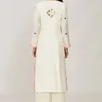 Bhumika Vaid - Women Ivory Organic Cotton Embroidered Thread Notched Sadhana Kurta And Palazzo Set| Kanika's| Mehendi and Haldi,Sangeet