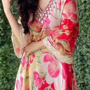 Bhumika Vaid - Women Multi Color Embroidery V Neck Floral Print Kurta Set| Kanika's| Sangeet