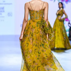 Eesha Mahajan Yellow Organza & Soft Net Embroidered Gown for Women at Lovel