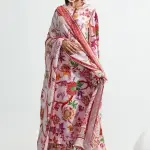 Eesha Mahajan - Women Pink Organza Satin Printed Floral Motifs Round Asma Kurta Set| Kanika's| Puja