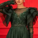 Eesha Mahajan Dark Green Embroidered Gown for Women at Lovel