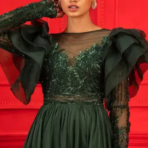 Eesha Mahajan Dark Green Embroidered Gown for Women at Lovel