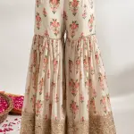 Bhumika Vaid - Women Ivory Kurta And Sharara Cotton Silk Printed Flower Jaal V Neck Set| Kanika's| Sangeet