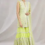 Bhumika Vaid - Women Green Kurta And Sharara Cotton Silk Dupatta Net Embroidery V Neck Set| Kanika's| Sangeet