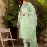 Anouk Green Ethnic Motifs Embroidered Sequinned Straight Kurta with Trousers & Dupatta (XL) by SANKAN