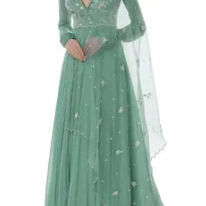 Eesha Mahajan - Women Green Georgette V Neck Embroidered Kurta Set| Kanika's| Sangeet,Wedding