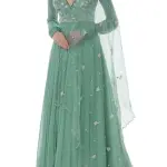 Eesha Mahajan - Women Green Georgette V Neck Embroidered Kurta Set| Kanika's| Sangeet,Wedding