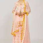 Bhumika Vaid - Women Pink Kurta Viscose Embroidered Thread Round Neck Mirror Sharara Set| Kanika's| Sangeet,Wedding