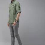 Roadster Men Olive Green Solid Pure Cotton Sustainable Casual Shirt (44) by SANKAN