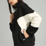 The Roadster Lifestyle Co Women Black & Off-White Colourblocked Sweatshirt (L/XL) by SANKAN