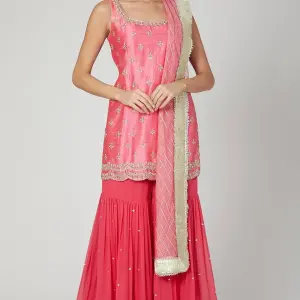 Buy Aastha Jain Embroidered Sharara Set For Women Available online at Scrollnshops M / Pink