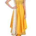 Aastha Jain Yellow And Gold Floral Gota Patti Embroidered Front Slit Anarkali Set for Women at Lovel