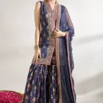 Bhumika Vaid - Women Blue Kurta And Sharara Cotton Silk Printed Floral Jaal V Neck Set| Kanika's| Sangeet