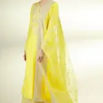 Bhumika Vaid - Women Yellow Kurta And Palazzo Tussar Silk Embroidered Floral Notched Set| Kanika's| Destination Wedding,Mehendi and Haldi