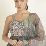 Buy Aastha Jain Floral Embroidered Anarkali Set For Women Available online at ScrollnShops Grey / 6XL