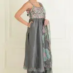 Buy Aastha Jain Floral Embroidered Anarkali Set For Women Available online at ScrollnShops Grey / 6XL